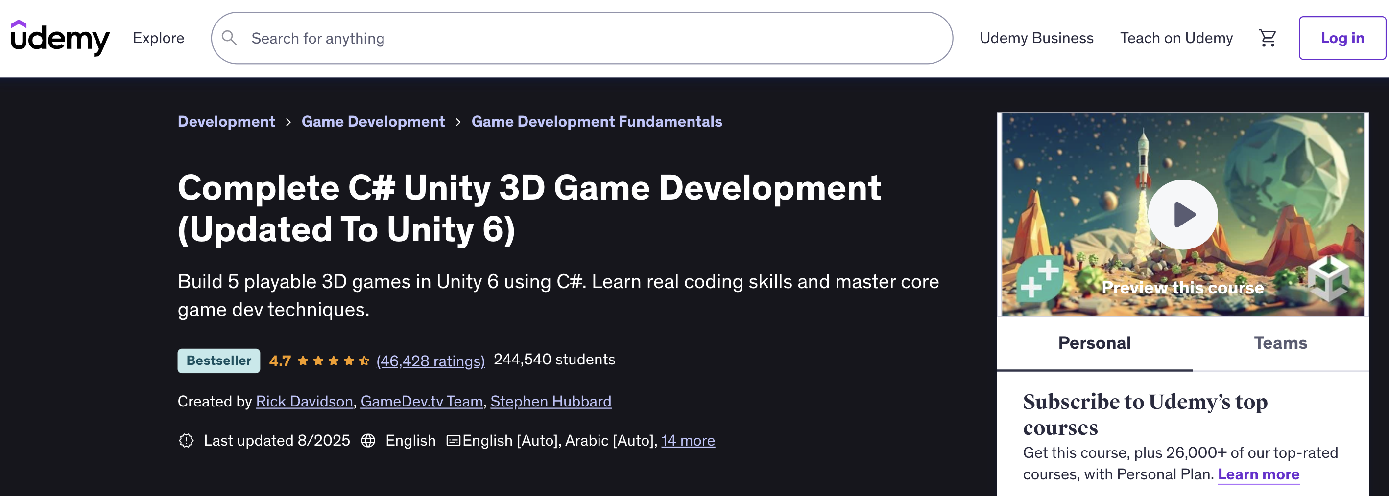  Complete C# Unity 3D Game Development (Updated To Unity 6)